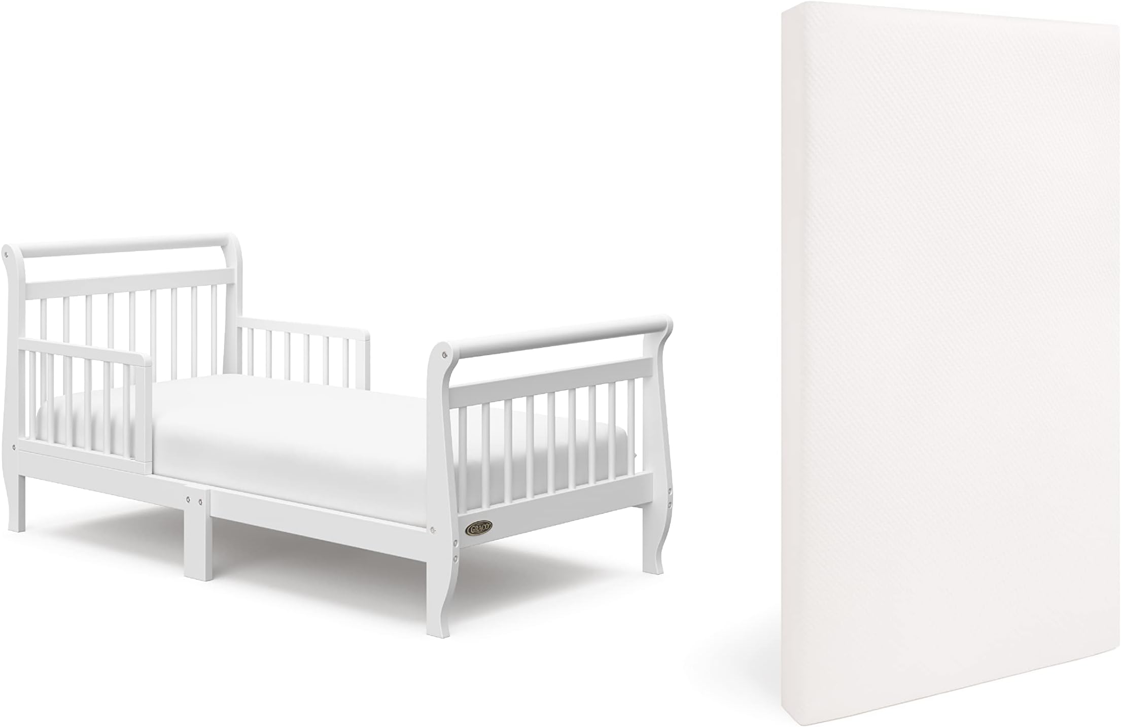 Graco Classic Sleigh Toddler Bed with Premium Foam Crib and Toddler Mattress