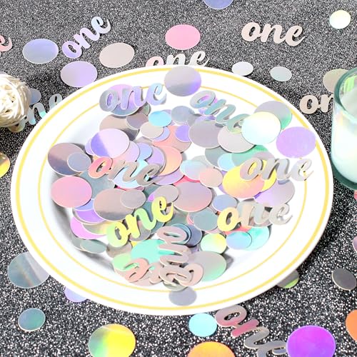 Image of One Birthday Confetti Iridescent Baby First Birthday Decorations Circle Table Scatter Baby Shower The First Year Anniversary Party Table Decor Supplies 300PC
