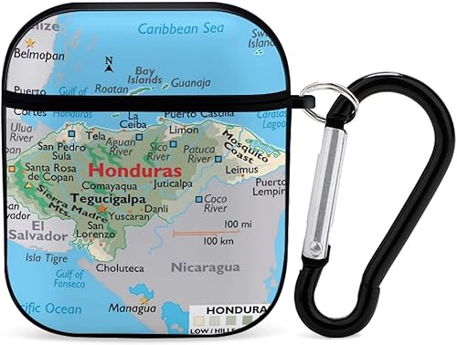 Maps of Honduras Compatible with AirPods 12 Case Protective Cover, Cute Protective Shockproof Protective Cover with Keychain, Wireless Charging Box,