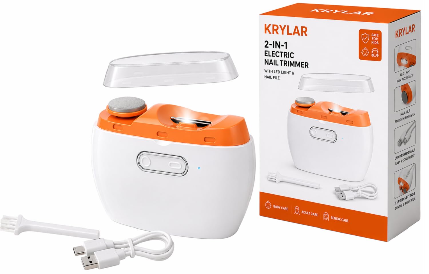 2-in-1 Electric Nail Clipper & Polisher with LED Light, USB Rechargeable Gentle Automatic Trimmer for Adults & Kids, 2 Speed Safe Anti-Splash Portable Nail Trimmer - Ideal for Home, Travel-image-6
