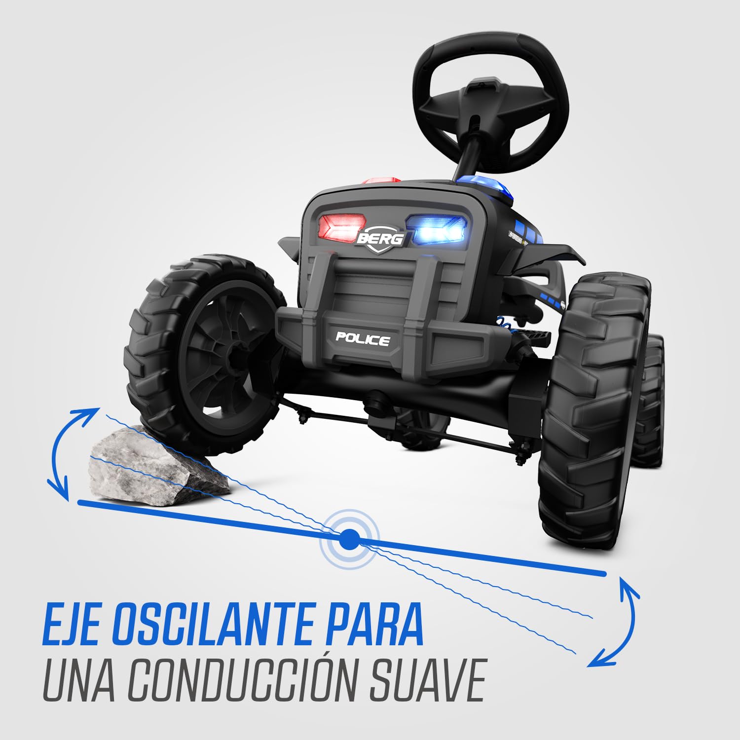 BERG Kart a Pedales Buzzy Police | 2-6 años, cuadro resistente, asiento regulable, volante regulable