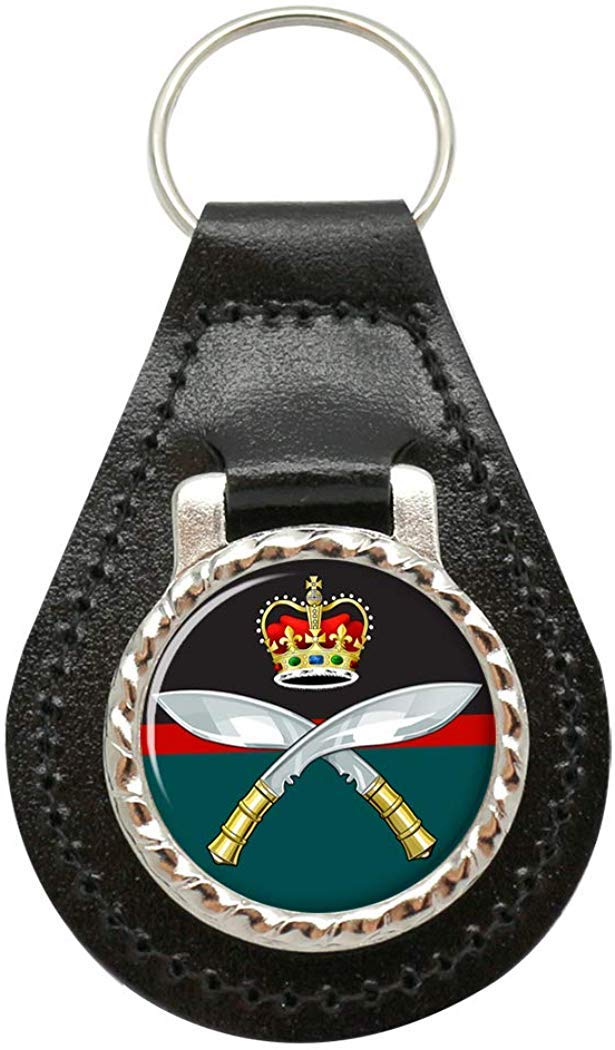 Giftshop Uk Unisex Black Leather And Silver Metal Royal Gurkha Rifles, British Army Leather Key Fob