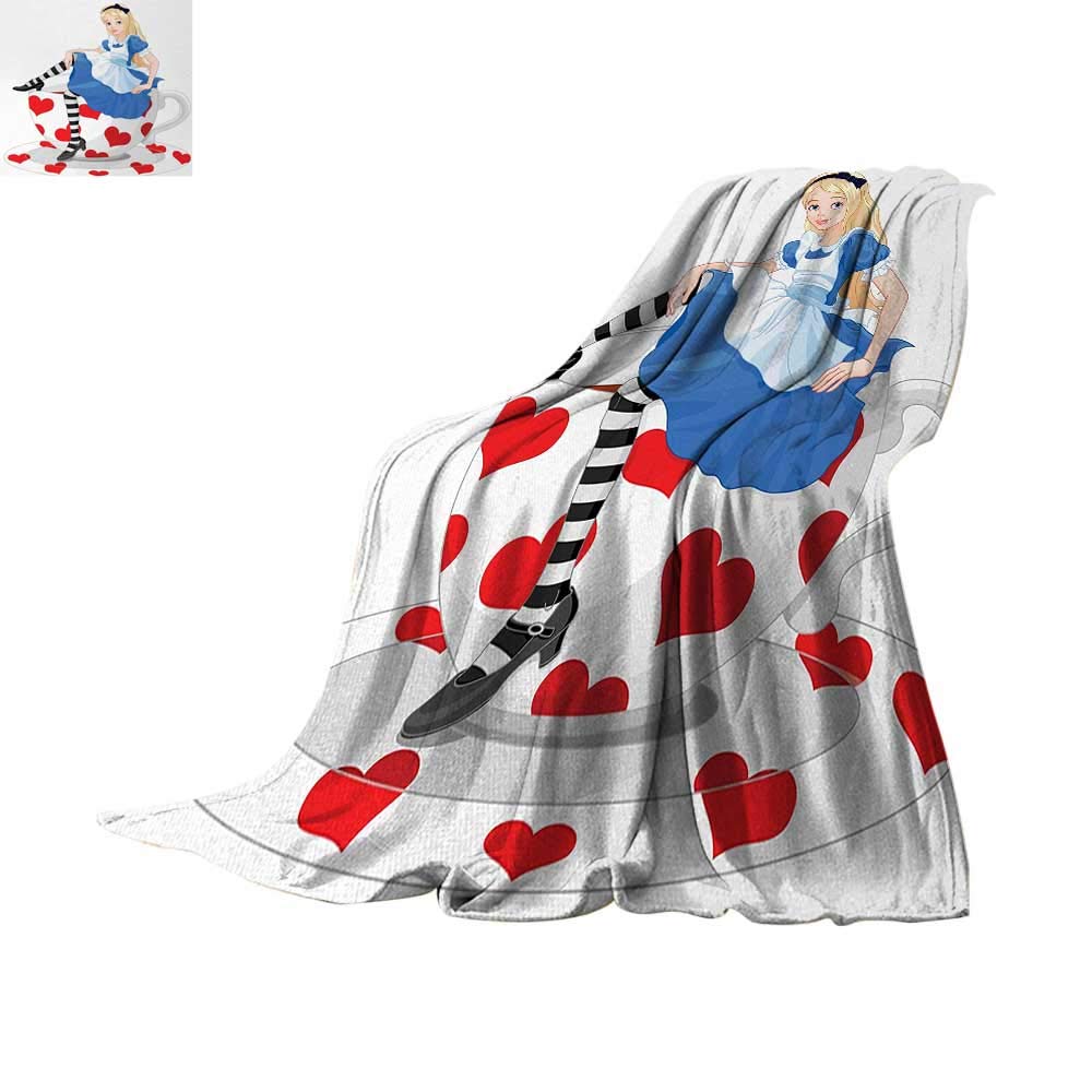Anhuthree Alice in Wonderland Super Soft Lightweight Blanket Alice Sitting on a Tea Cup with Heart Shape Character Fantasy Tale Summer Quilt Comforter 50"x30" Multicolor