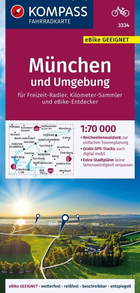 KOMPASS Fahrradkarte 3334 München und Umgebung 1:70.000 Produktbeschreibung