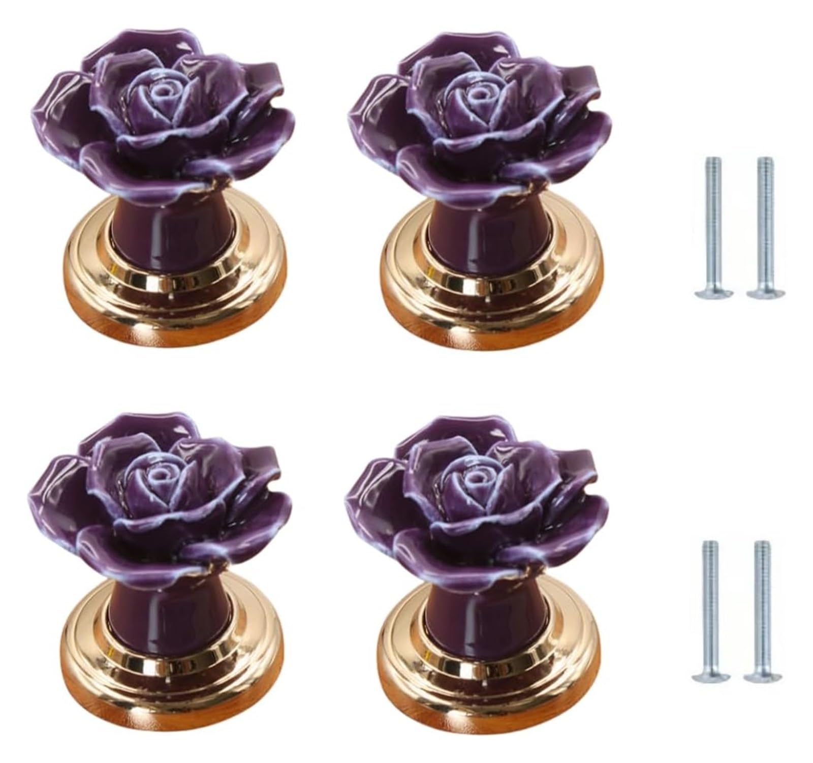 Enmrfvkz Gold Base-Purple Ceramic Cupboard Drawer Handle Knobs, Ceramic Zinc Alloy Cupboard Drawer Handle Knobs Multicolor 40X40mm 4 Pack(Gold Base-Purple)