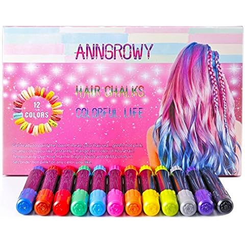 12 Colors Hair Chalk for Girls Kids Face Paint Temporary Hair Chalks pens for Any Age(3+) Hair Color for Halloween Makeup Birthday Present Gifts for Girls Kids Hair Chalk Salon Washable Hair Dye Cover