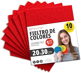 OFITURIA Fieltro para Manualidades DIY, Láminas de Tela de Colores Suaves y Flexibles para Costura, Patchwork, Proyectos Escolares, Arte Textil y Decoración 20x30cm (Rojo, 10 uds)