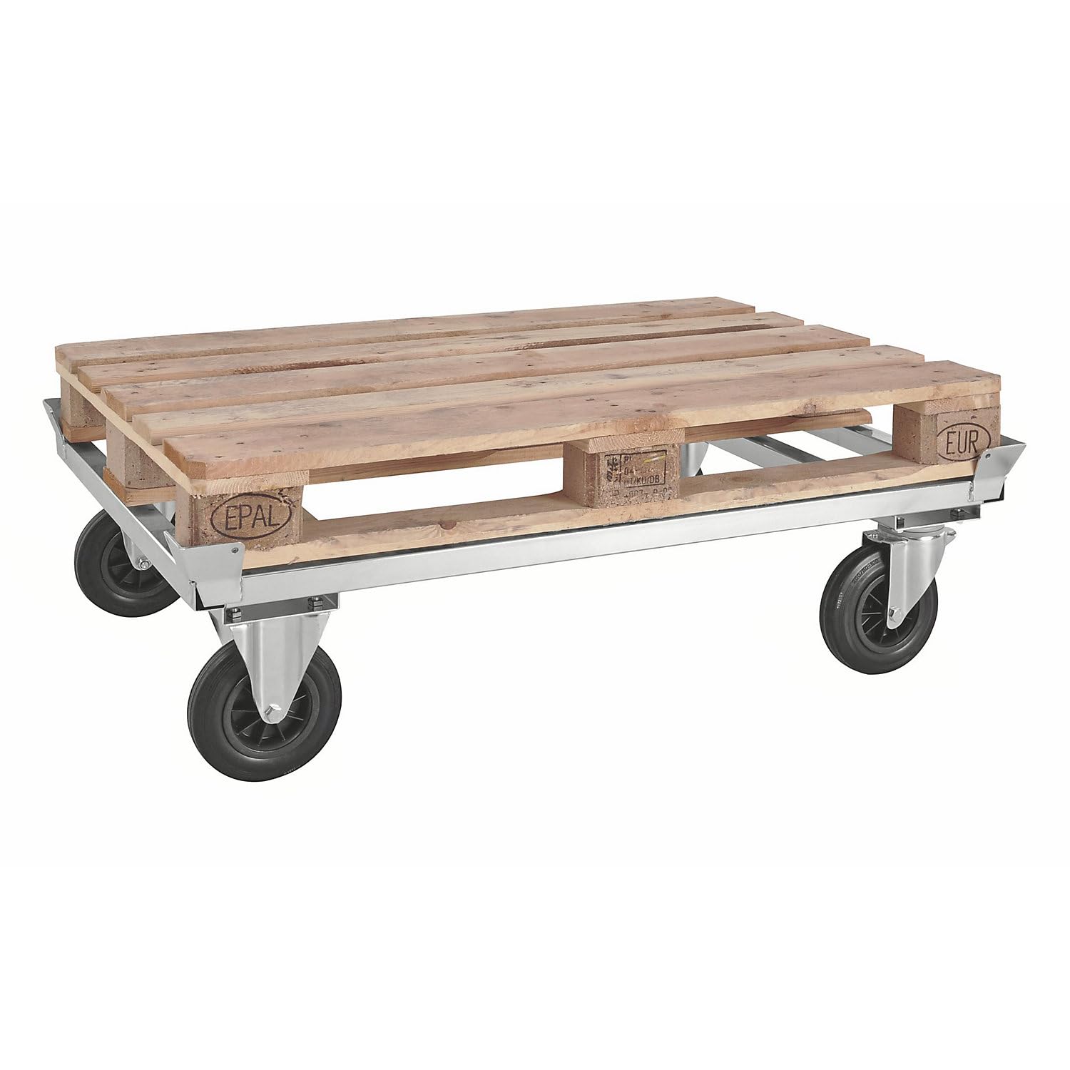 Verzinkter Palettenwagen mit Palettenhalter | geeignet für Paletten 800x600mm bzw. 1200x800 mm.