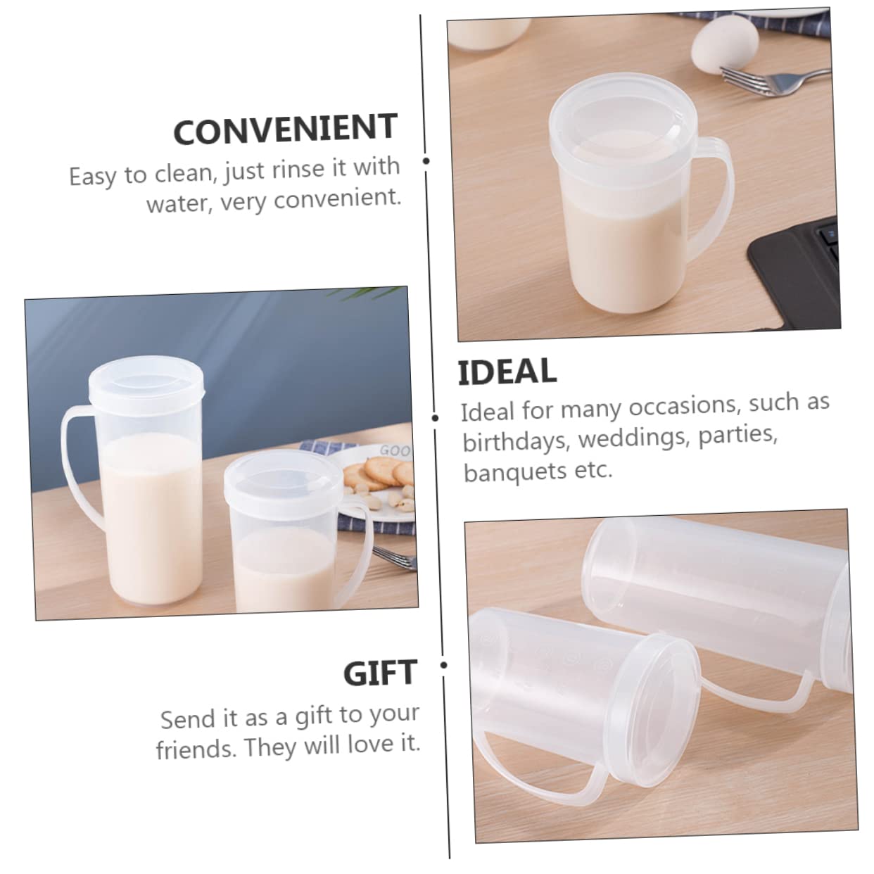 SOLUSTRE 6pièces à Mesurer Plastique Avec Échelle Récipients Pour Café Lait Et Jus Utilisation -