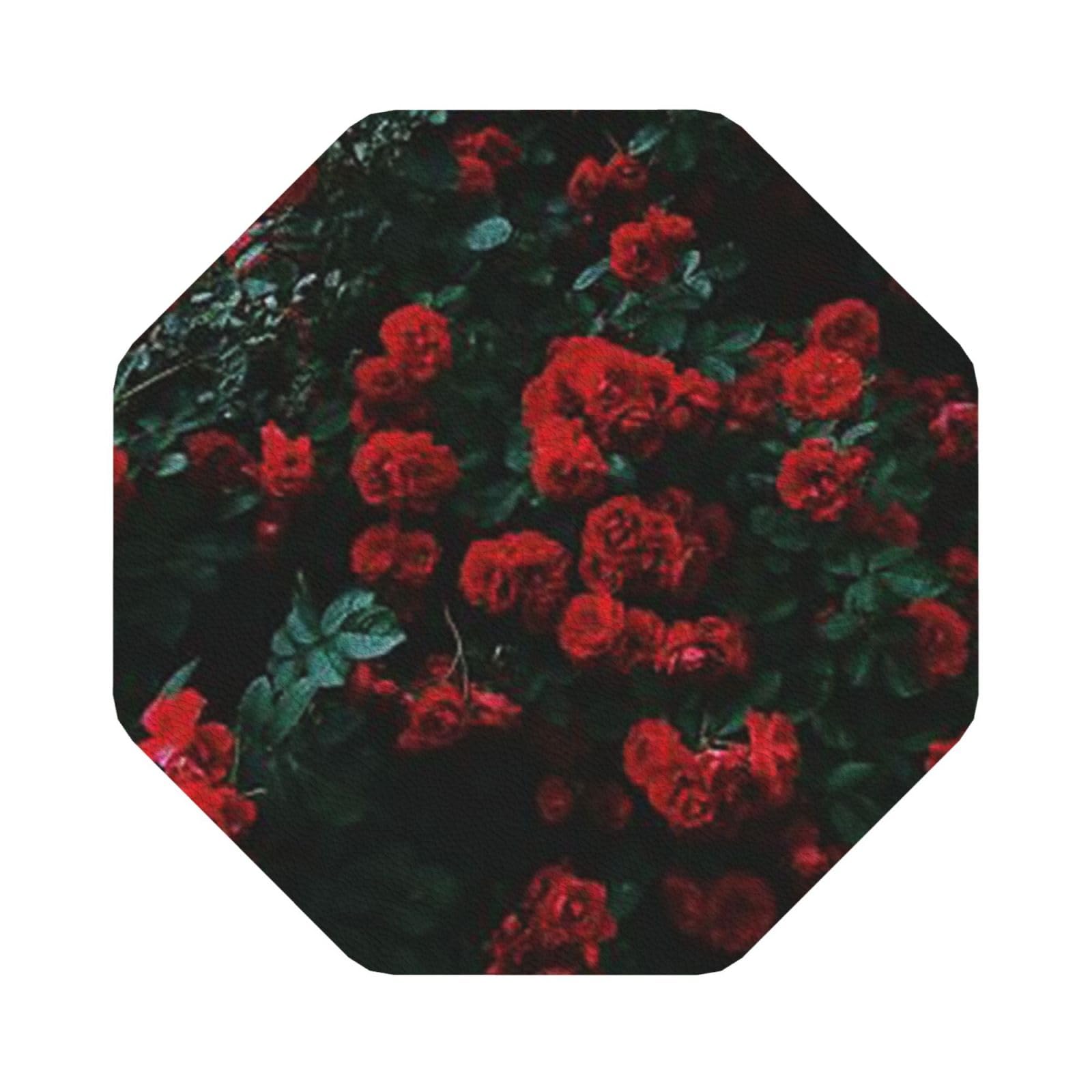 Red and black rose PU Leather Coasters Set of 6 Octagon Drink Coasters