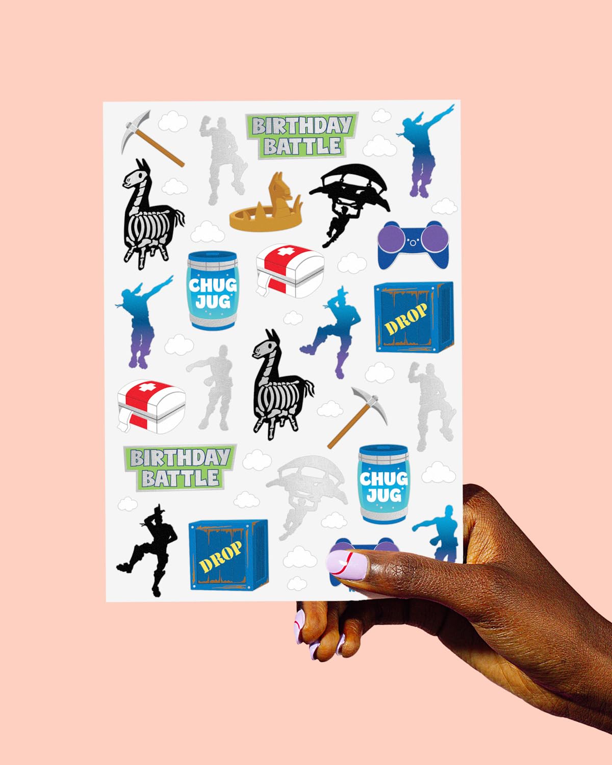 xo, Fetti Birthday Battle Gaming Temporary Tattoos - 50 Silver Foil Pcs | Video Game Accessory, Kids Party Favor, Fun Bday Activity - Image 6