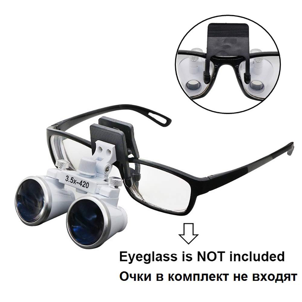 Lupa Binocular de 3,5 x 420 mm con Clip, Lupa de Laboratorio con Cabezal de Aumento y Clip para Gafas comunes.,