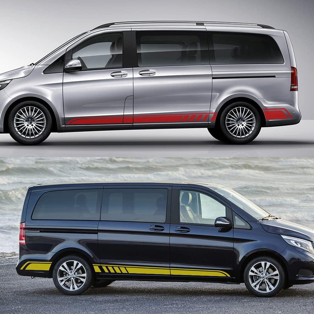 LzDQF Car Side Skirt Stickers stripe decal Decals,For Mercedes Benz Vito Viano Valente Metris V Class W447 W639 V260 Car Door Side Skirt Sticker Auto Body Decor Decals.,Red
