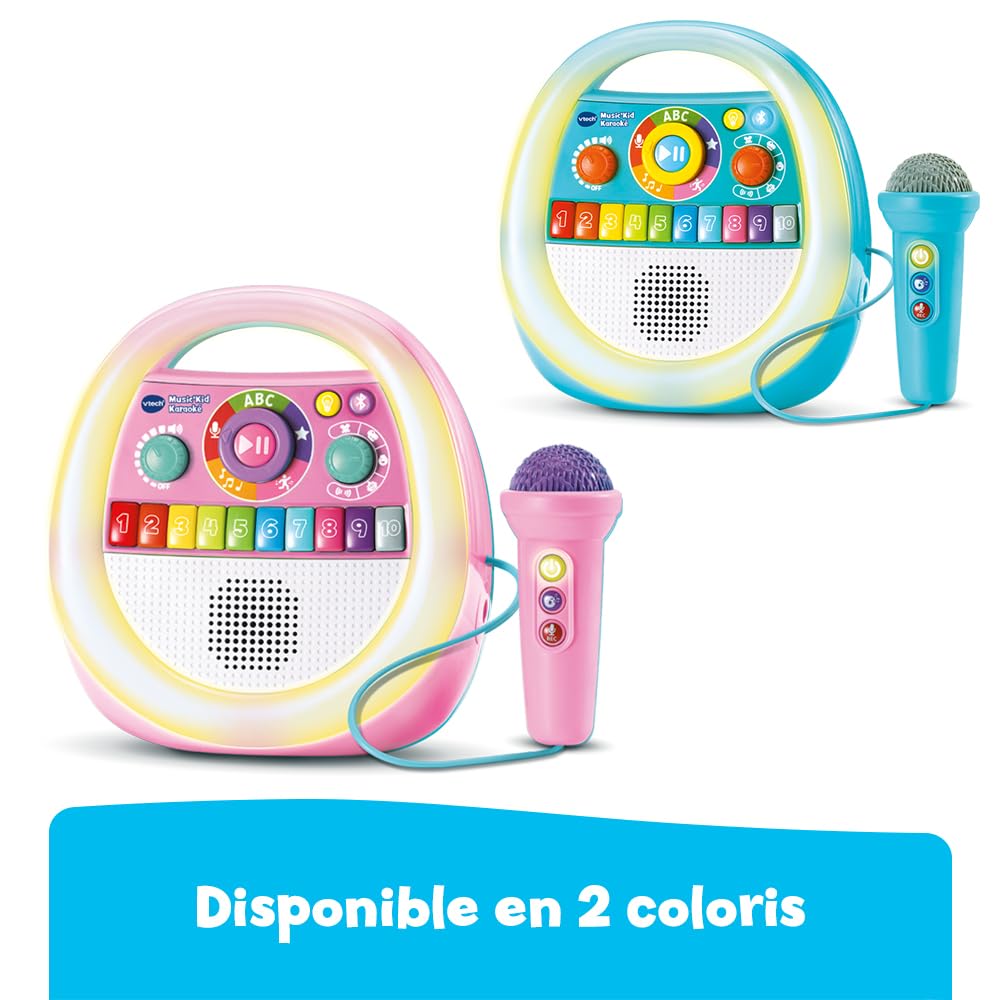 VTech Music'Kid Karaoké Rose Baladeur Musical Enfant Dès 2 Ans | Enceinte Bluetooth Lumineuse avec Micro Karaoké, Enregistreur Vocal, Comptines, Chansons Éducatives et Relaxantes en Français
