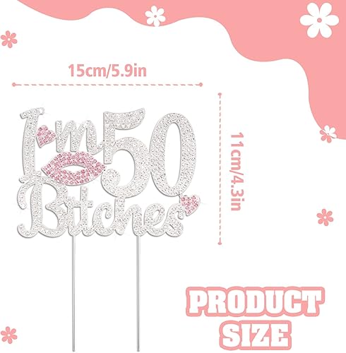 Miniatura 3 de LASKYER Decoración para pastel con diamantes de imitación rosa con texto en inglés "I'm 50th Birthday Cheers to 50 Years Old Fifty Bday Party Metal