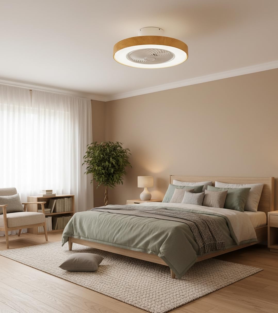 BEL AIR HOME - Ventilador Plafón CATHAY Motor DC - Luz LED 72W Mando a Distancia - Rejilla Giratoria Eficiente Ventilación de 4 Velocidades para Verano - Plafón LED para Invierno (BLANCO MADERA)