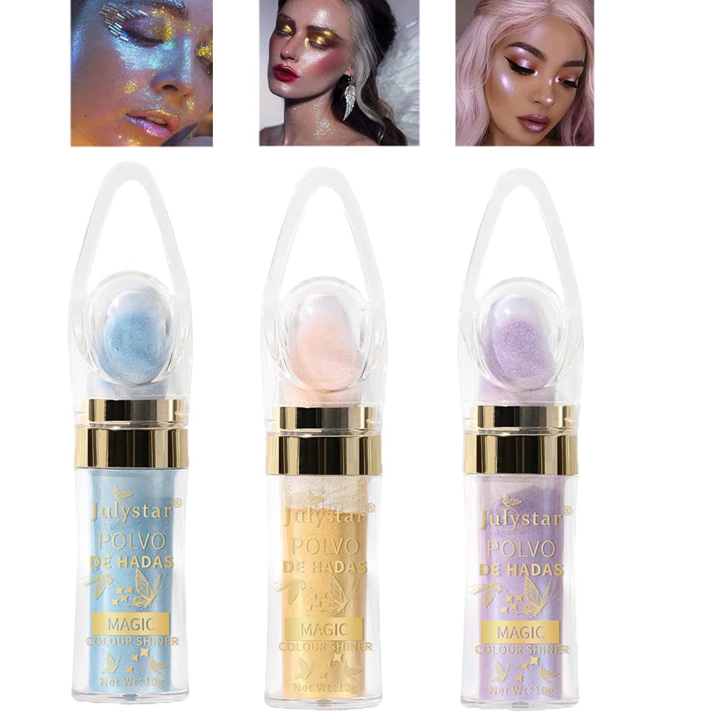 MAKINGTEC Highlighter Powder Stick, 3 Colors Fairy Highlight Patting Powder, Upgrade Shimmer Face and Body Highlighter Powder Stick, Body Brightens the Natural Threedimensional Face Blusher