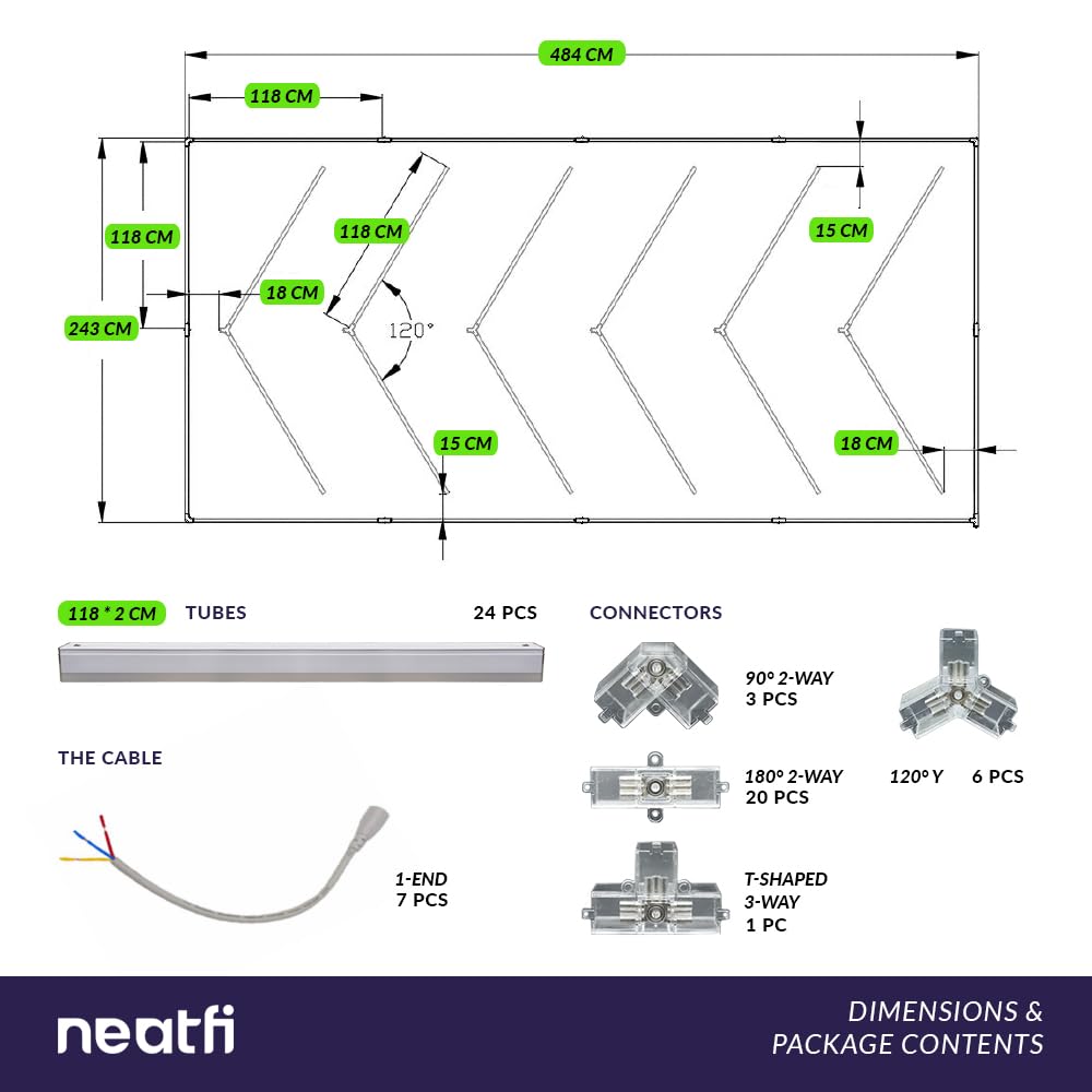 Neatfi 6-Pfeile LED-Deckenleuchte für die Garage – 42.240 Lumen, 6500 K Tageslicht, 48 W sechseckige Werkstattleuchte für Garage, Autoaufbereitung, Fitnessstudio und Studio (6 Pfeile, Kaltweiß)
