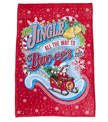 Buc-ee's Holiday Throw Blanket, Christmas Design, Jingle All The Way Pattern, Red 2025