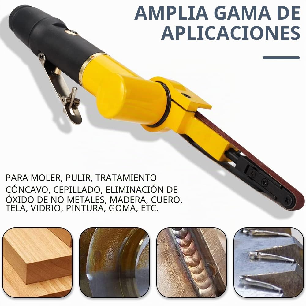 SI FANG Lijadora neumática de 10 x 330 mm con 14 correas (grano 60, 80 y 120), lijadora de limas pequeñas, herramientas de pulido para madera, hierro, aluminio, metal