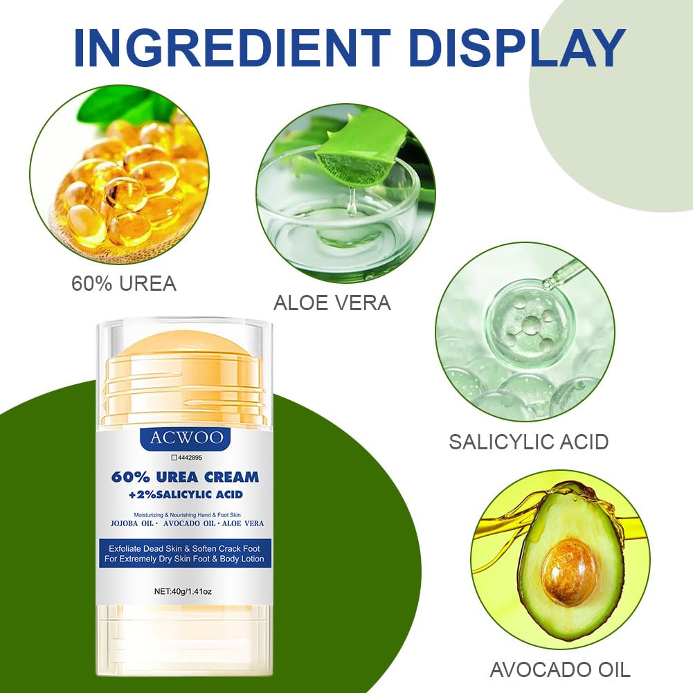 ACWOO Crema Piedi Urea 60%, 40g Crema Talloni Screpolati, Crema per Piedi e Mani e Screpolati Rimozione e Ammorbidimento Dei Calli，Crema Idratante per Perpelli Screpolate, Spaccate e con Ragadi