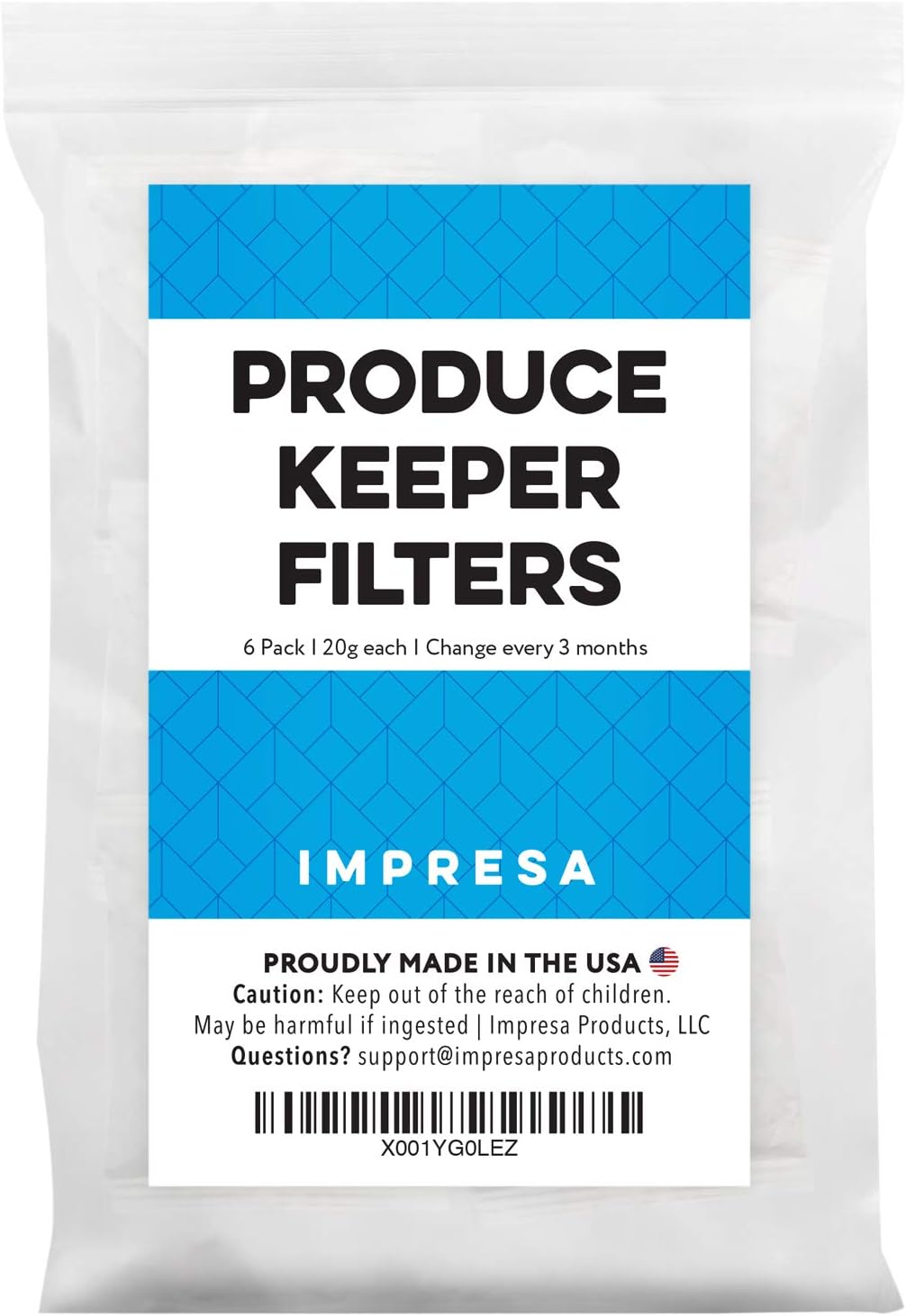 Impresa 6 Pack Greensaver Produce Preserver Filter Refills Compatible With OXO Greensaver - 11145300 Fully Breathable Paper Sachet - Made in The USA (20g Per Sachet)