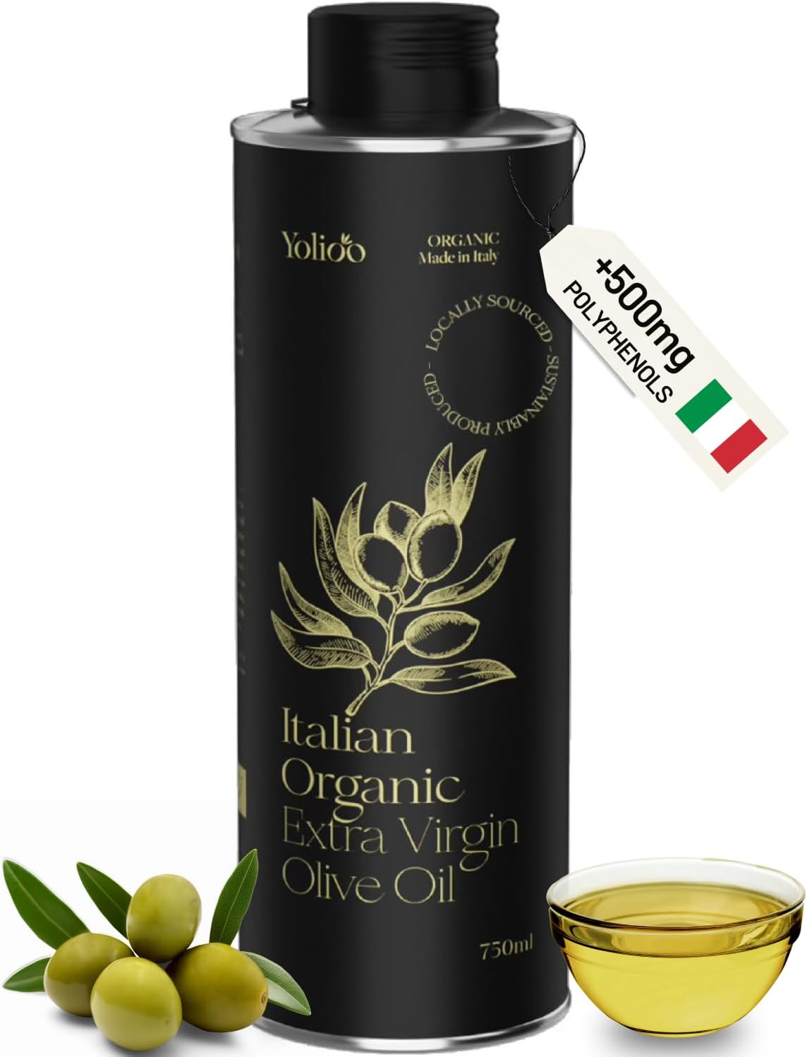 100% Italian Organic Olive Oil Extra Virgin | Polyphenol Rich Extra Virgin Olive Oil Cold Pressed EVOO | Early Harvest from Tuscany (26.4oz)