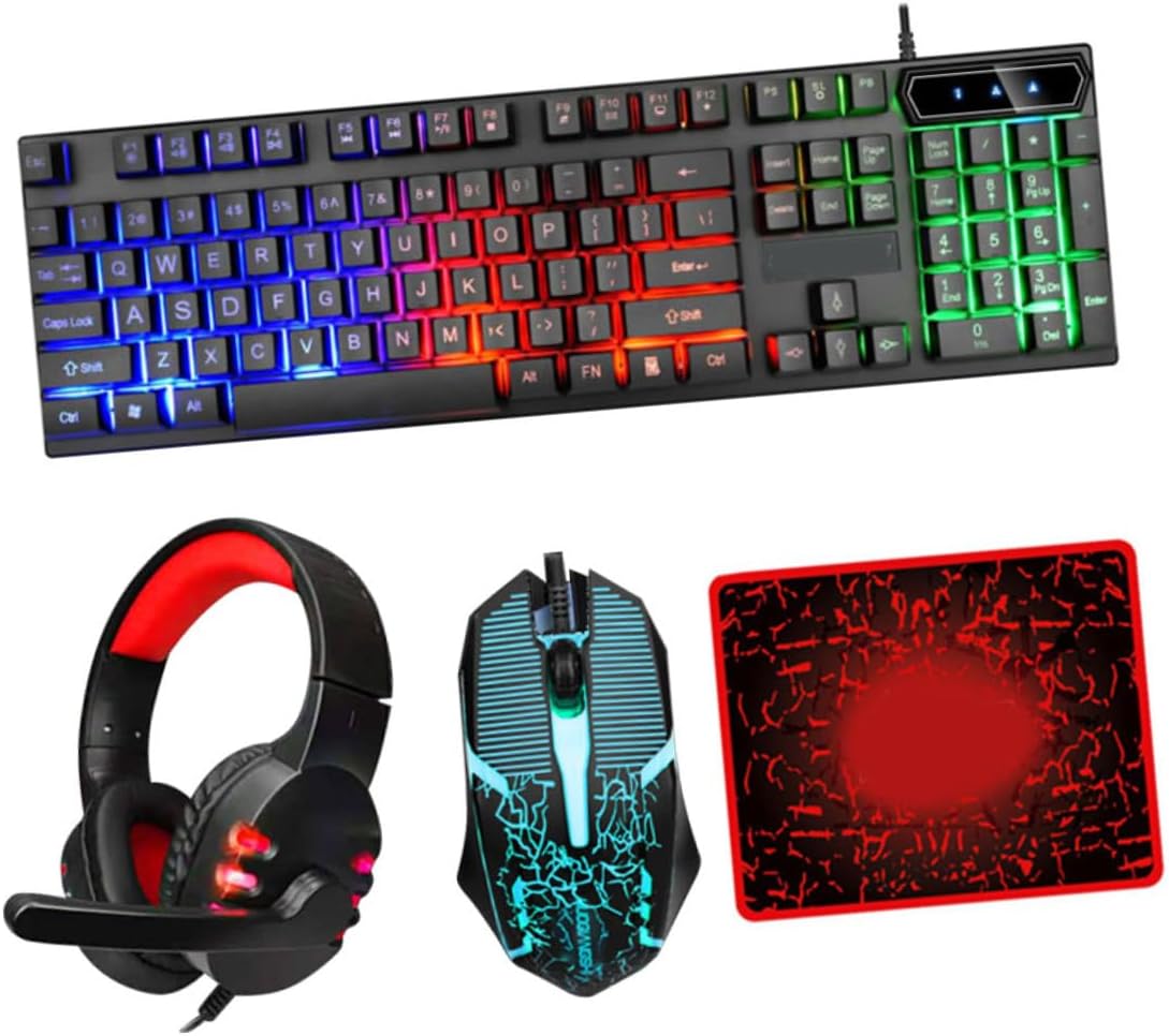 Mipcase Wired Keyboard Mouse Headset Mousepad Combo 104 Keys