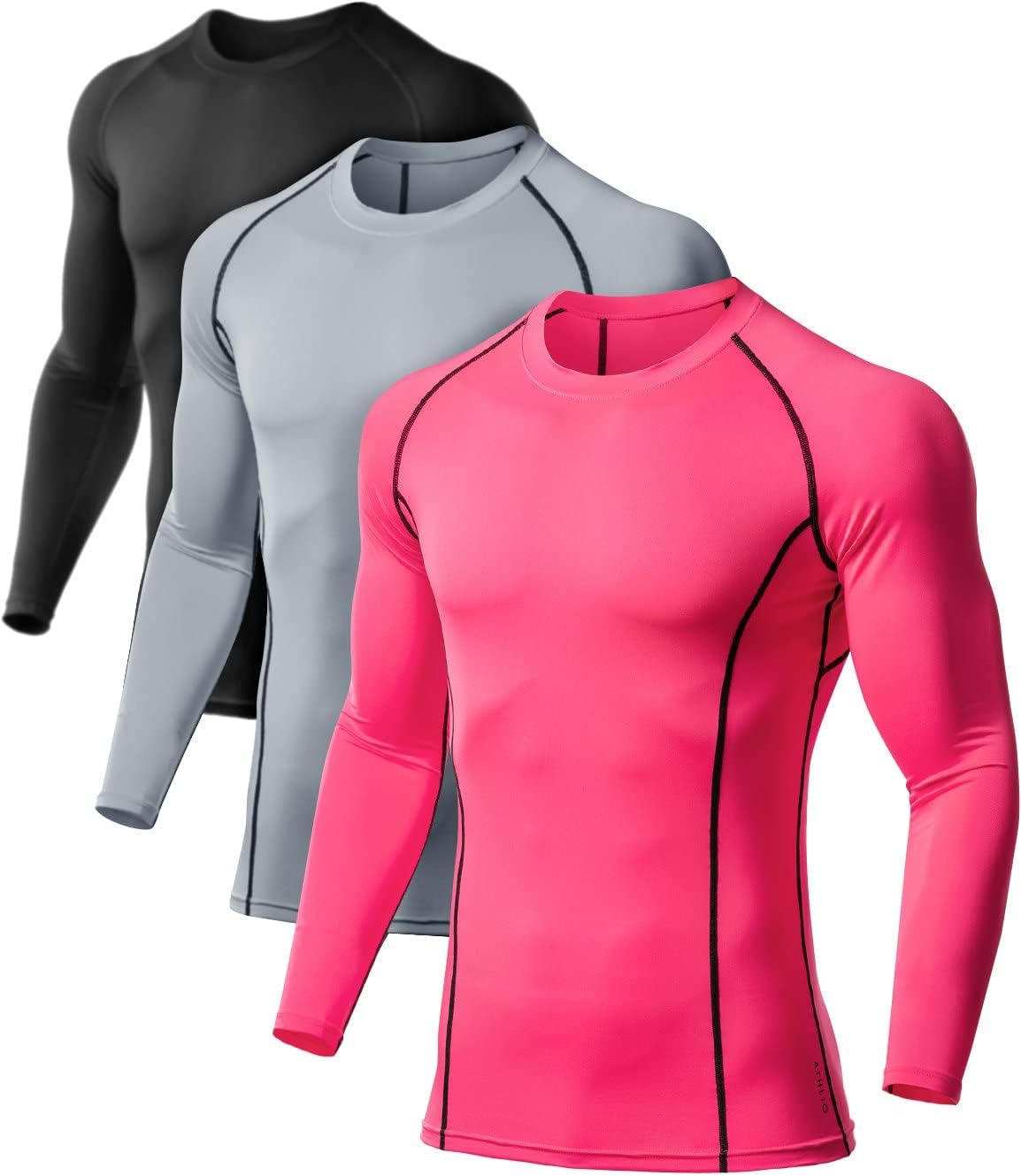 ATHLIO Men's UPF 50+ Long Sleeve Compression Shirts, Water Sports Rash Guard Base Layer, Athletic Workout Shirt