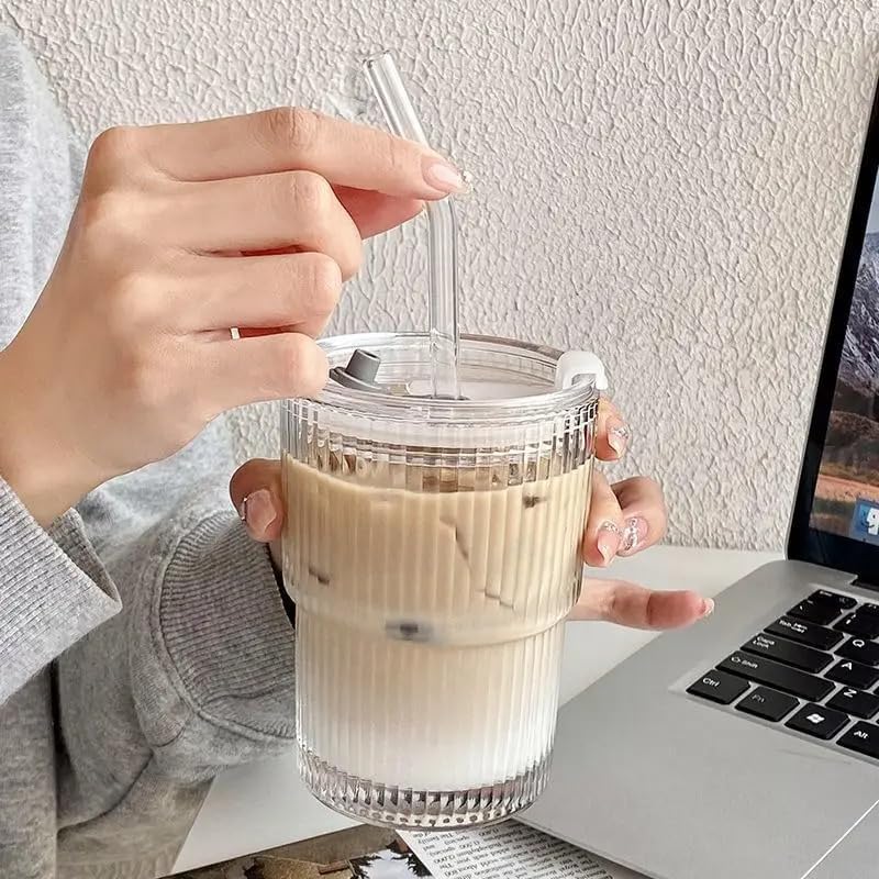 Image of Ice Juice Drinks Glass Can Mug with Straw for Milk /Coffee /Green Tea Cup Set of 1-400ml Transparent Can Shape Cup (Pack of 1)