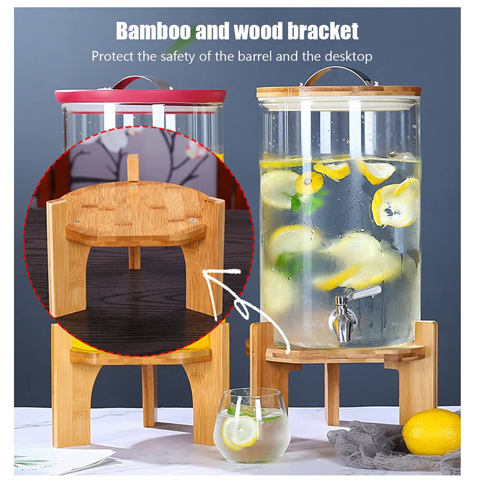 Distributeur de Boisson en Verre 5L/7.5L, Fontaine à Boisson avec Robinet et Support, Distributeur de Jus de Fruit avec Couvercle et Anse Verre à Boisson pour Boisson Chaude Froide