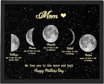 Personalized Moon Phase Picture Canvas Frame Custom 1-8 Moon Name Text Date We Love You To The Moon And Back Mothers Day Canvas Lunar Print Art Frame Gifts For Mom style 4
