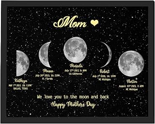 Oniginal Personalized Family Moon Phase Canvas Poster Wall Art - Custom Kids Name Date of Birth Night Sky Lunar Print,Mothers Day Birthday Gift for Mom Dad Grandpa Grandma, Black-2
