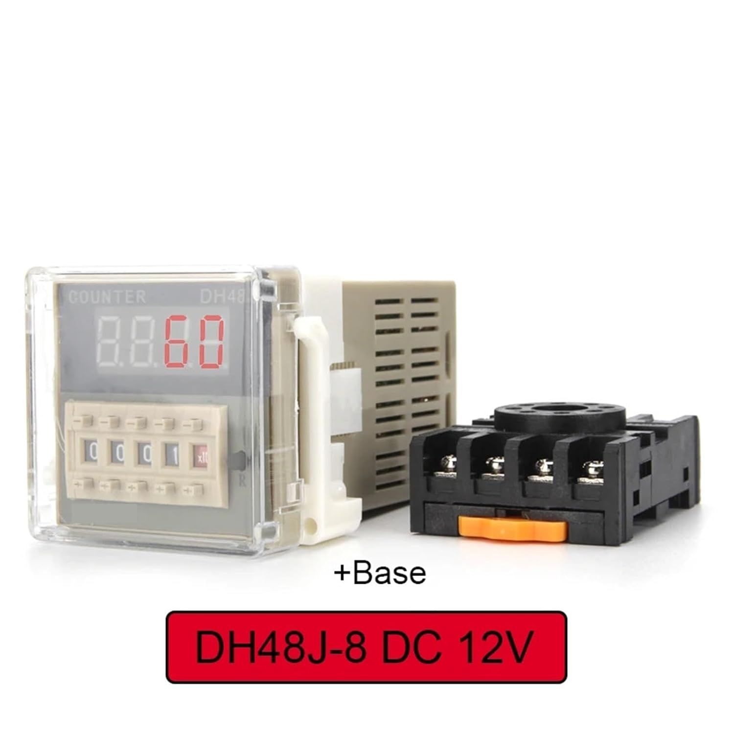 DH48J-8 Electronic preset Digital counters acyclic Display counters 1-999900 Relay 8PIN with Base DC12V/24V/36V AC110V/220V/380V(ACDC 24-240V)