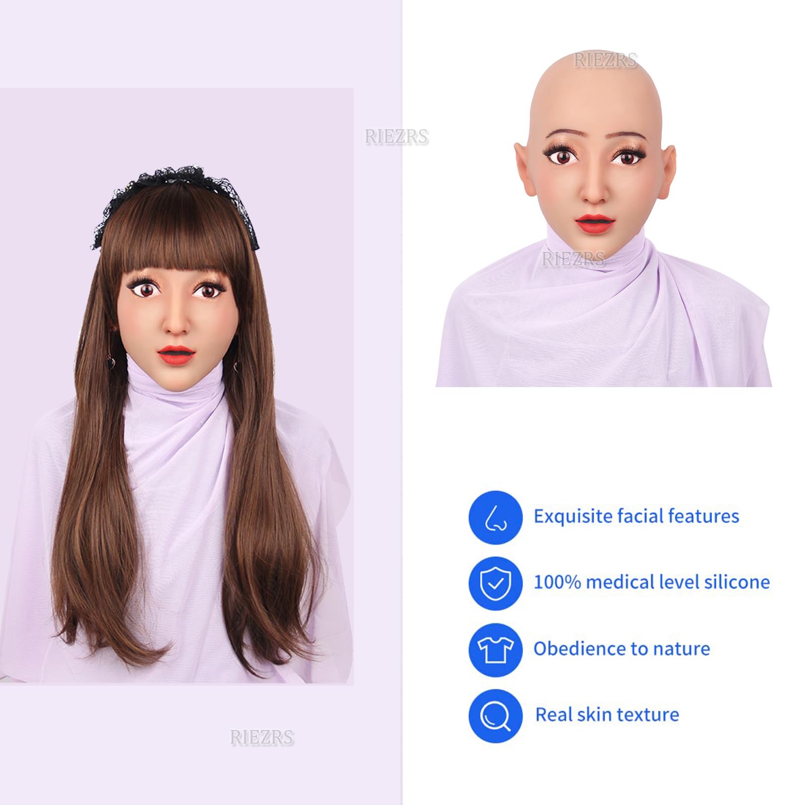 Ultra realistyczna kobieca silikonowa maska na głowę z makijażem piękna sztuczna głowa do crossdressingu cosplay