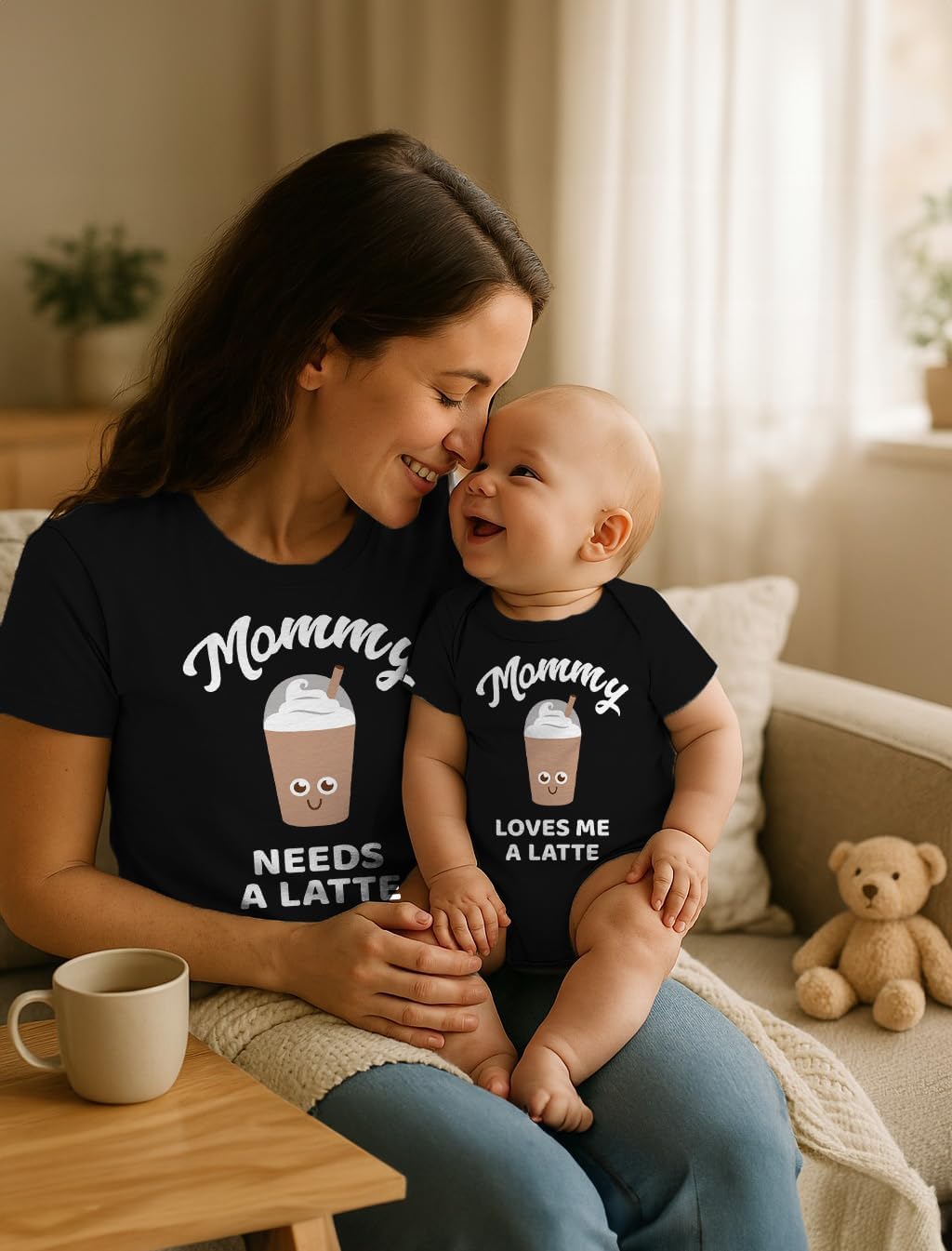 Tstars Mommy Needs a Latte Mom and Baby Matching Shirts, Funny Coffee Mommy and Me Outfit Gift for Mother's Day