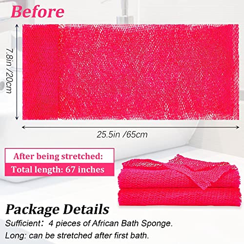 4 Pieces African Net Sponge African Exfoliating Net African Long Net Bath Sponge Exfoliating Shower Body Scrubber Skin Smoother For Daily Use (Hot Pink,25.6 X 7.9 Inch) #TOP2