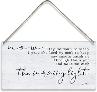 Bible Verse Home Wall Decor Now I Lay Me Down to Sleep Scripture Wooden Signs Rustic Hanging Wall Plaque Christian Sign 10x5 Inch