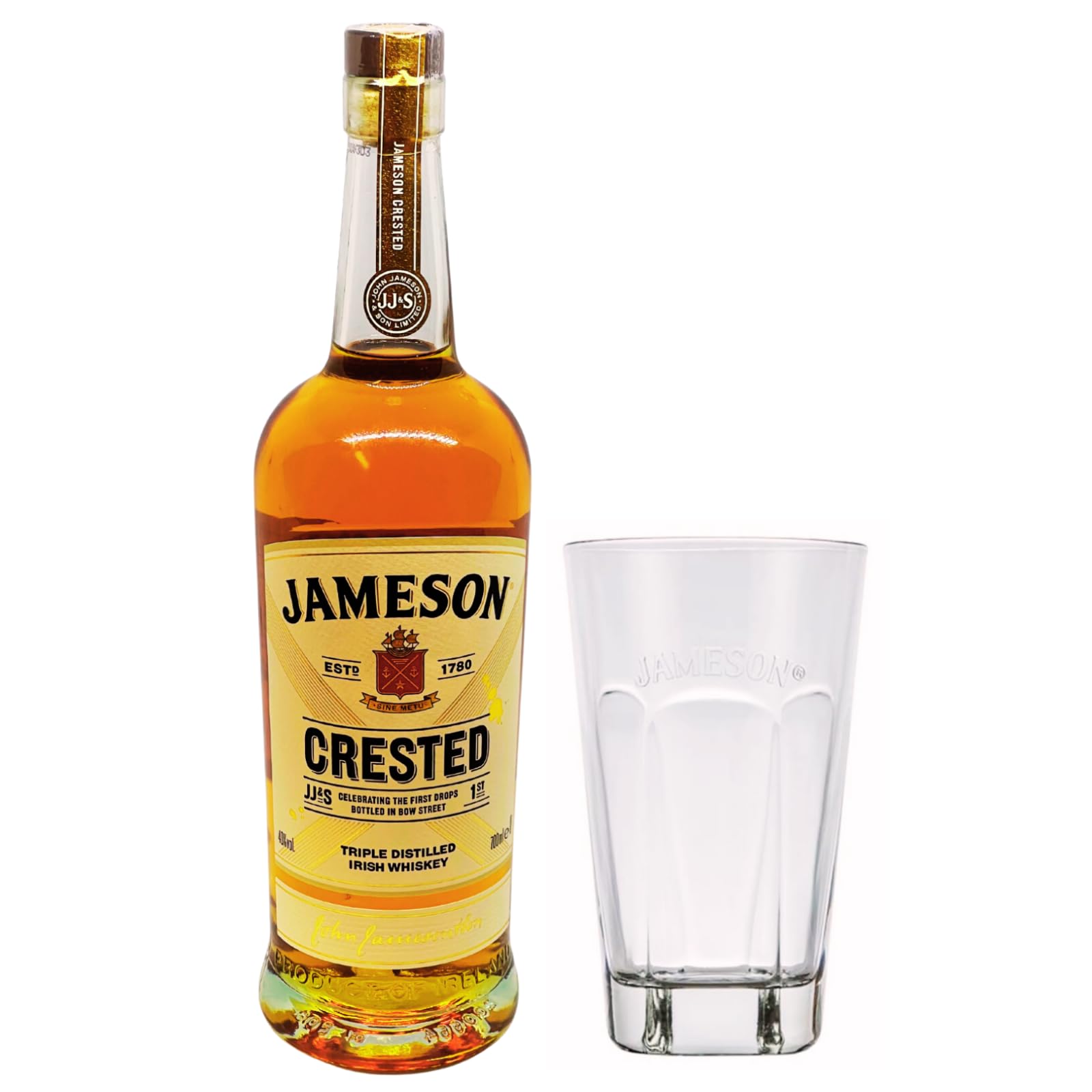 Jameson Crested 0,7 l 40% Triple Distilled Irish Whiskey + 1 x original Jameson Glas by Reichelts