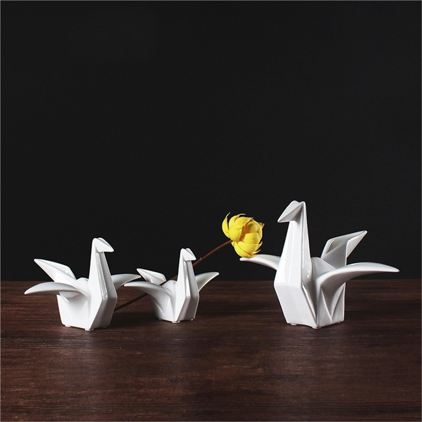 Figurki na biurko ceramiczne origami żuraw figurka statuetka ręcznie wykonana w kształcie do dekoracji domu akcenty wystroju domu (L)