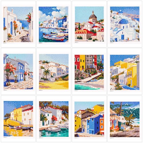 Image of Caydo 12 Pack Sea Breeze Themed Diamond Painting Kits for Adults Full Drill 5D DIY Paint Gem Art A Relaxing Craft for Home Wall Decor(6x6inch)