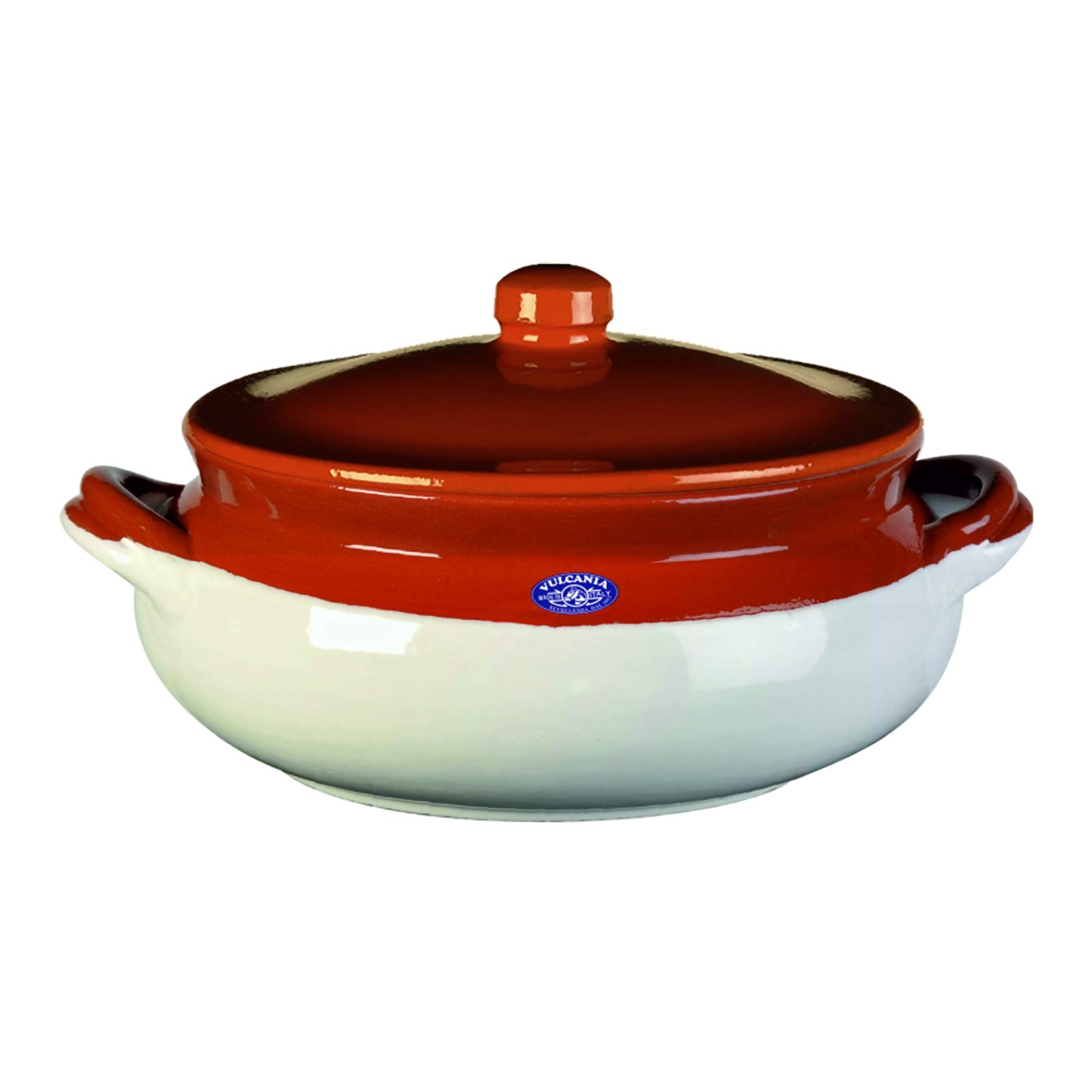 VULCANIA Tegame in Terracotta da 2 Litri, Lucidato, Avorio, con Coperchio