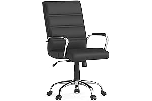Flash Furniture Whitney Mid-Back Office Chair - Black LeatherSoft Executive Swivel Chair with Chrome Frame