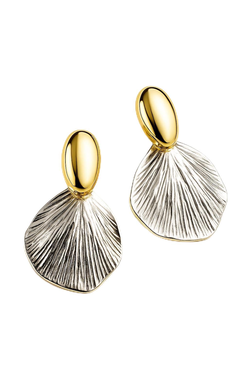 Stoodeo Vogue Textured Gold & Silver Drop Shell Earrings – Modern Statement Shell Earrings for Women, Lightweight Earrings-image-28