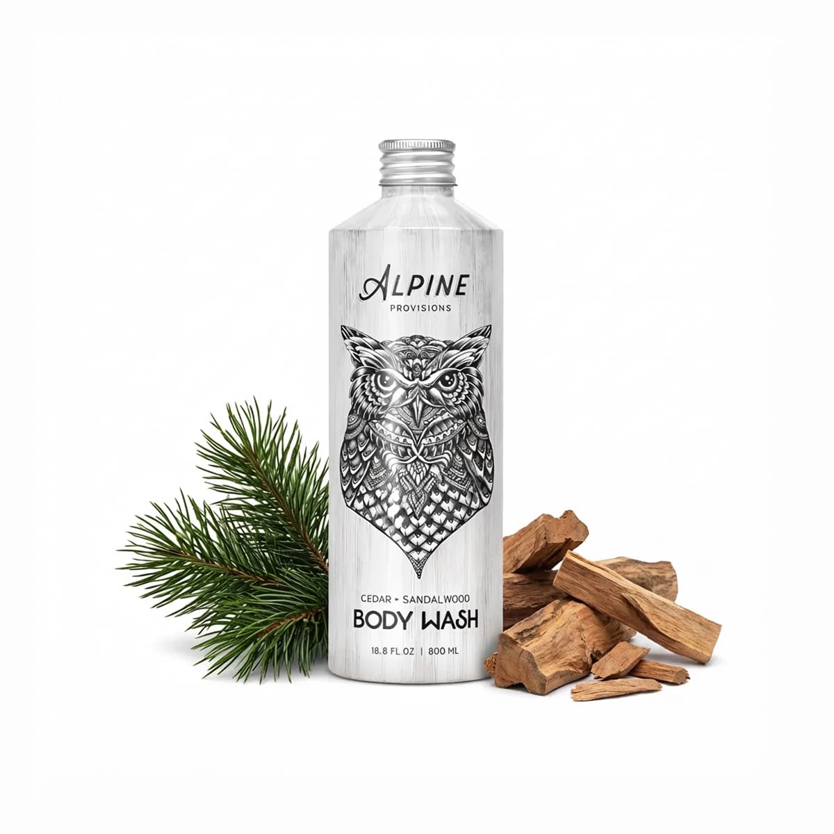 Alpine Provisions Natural & Organic Body Wash with Cedar & Sandalwood – Moisturizing Body Wash with Aloe Vera, Coconut Oil & Essential Oils – Vegan, Sulfate-Free, Plastic-Free – 16.9 fl oz