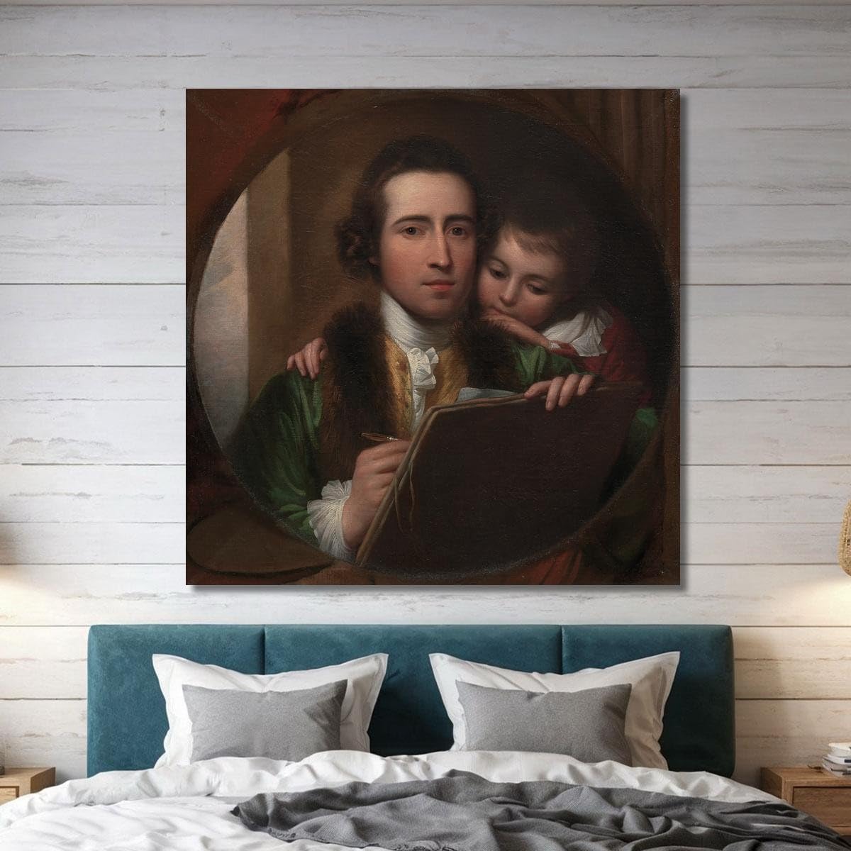 Der Künstler und sein Sohn Raffaello Benjamin West, bwt59 Kunstdruck auf Leinwand, Fine Art, gerahmt, fertig zum Aufhängen, hochwertig, 80 x 80 cm