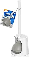 LOVLOY Heavy Duty Toilet Plunger with Holder - Double-Layer Seal for 5.7" Drains, Ventilated Stand, 19.5" Handle (White)