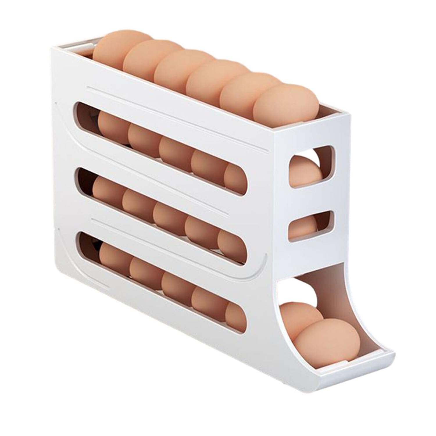 Auto Rolling 4 Tiers Egg Holder for Fridge Space-Saving Dispenser Organizer Large Capacity Container Refrigerator