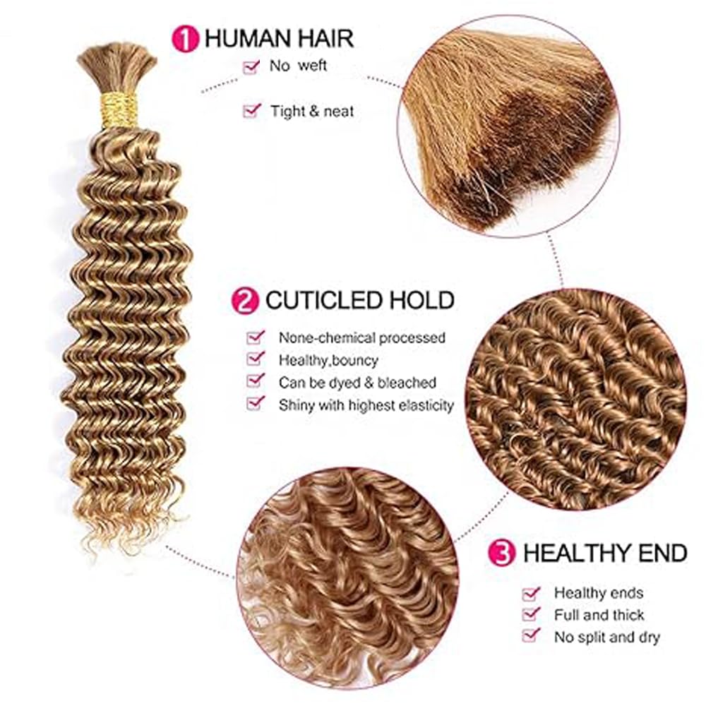 Deep Wave Bulk Braiding capelli umani Bundles Unprocessed #27 Honey Blonde Human Hair Extensions For Boho Braids No Weft Curly Braiding Hair 50g/bundle Total 150g 14 14 14 Zoll