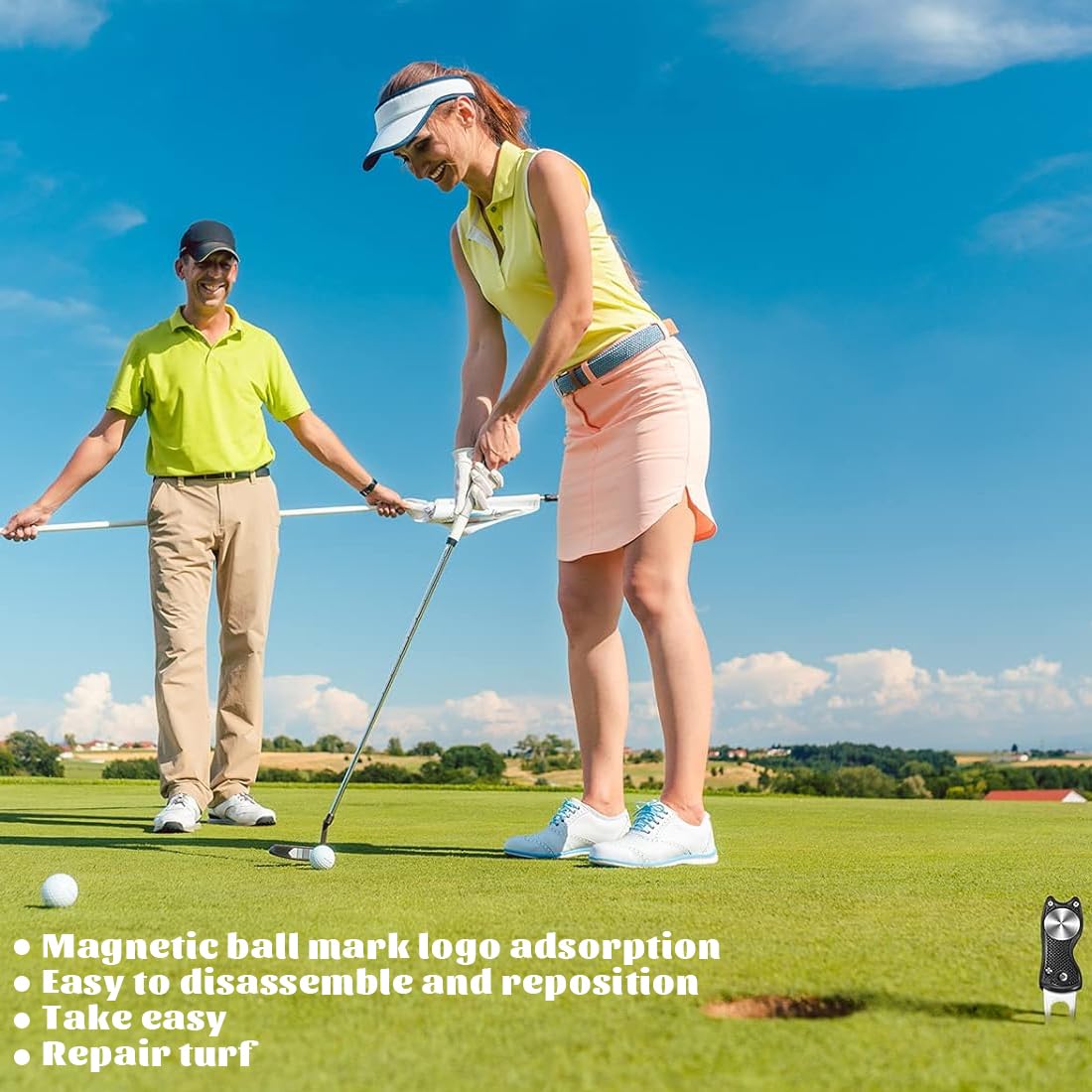 Herramienta Multifunción para Golf, 4 piezas, Arreglapiques Plegable, Acero Inoxidable